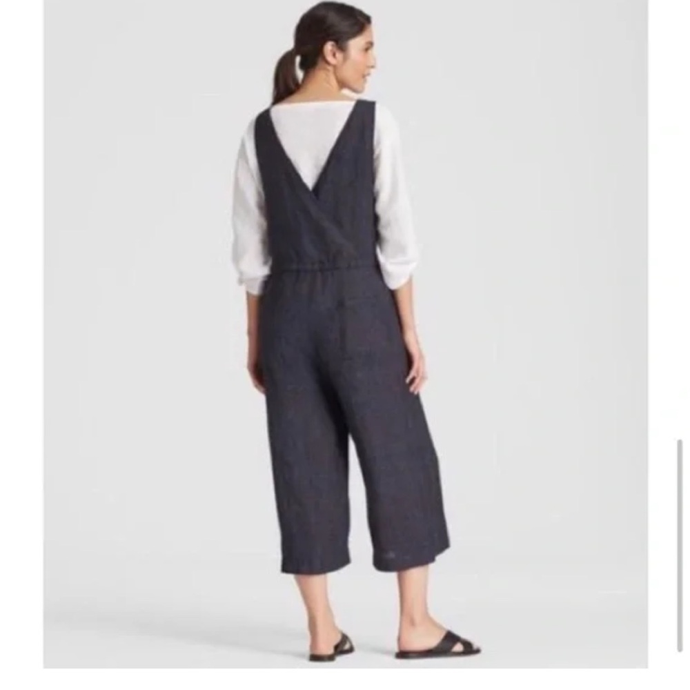 Eileen Fisher Navy V-Back Wide-Leg Linen Jumpsuit